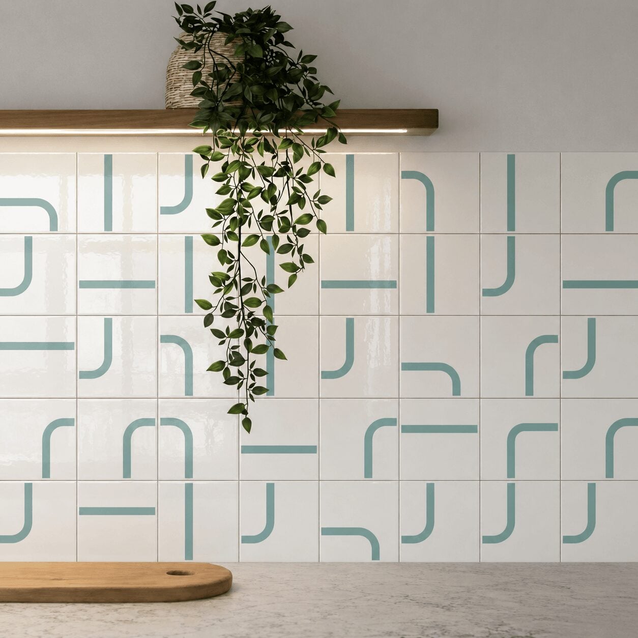 Painel Max Verde Menta em parede de cozinha — TAI Azulejos